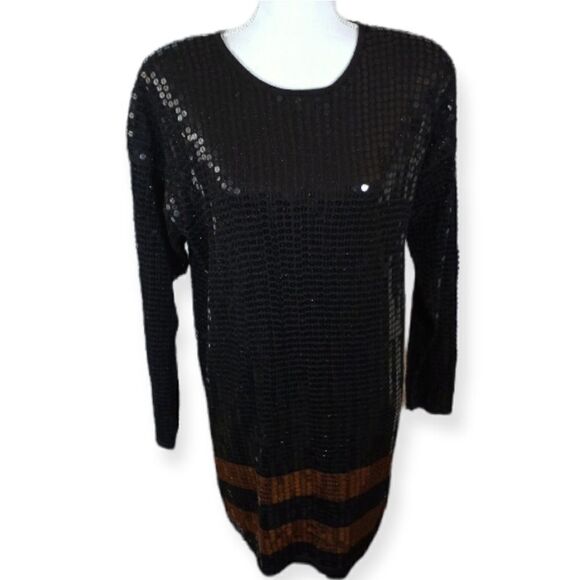 DANA BROOKE BLACK & COPPER SEQUIN DRESS SZ.M GUC - Picture 1 of 9
